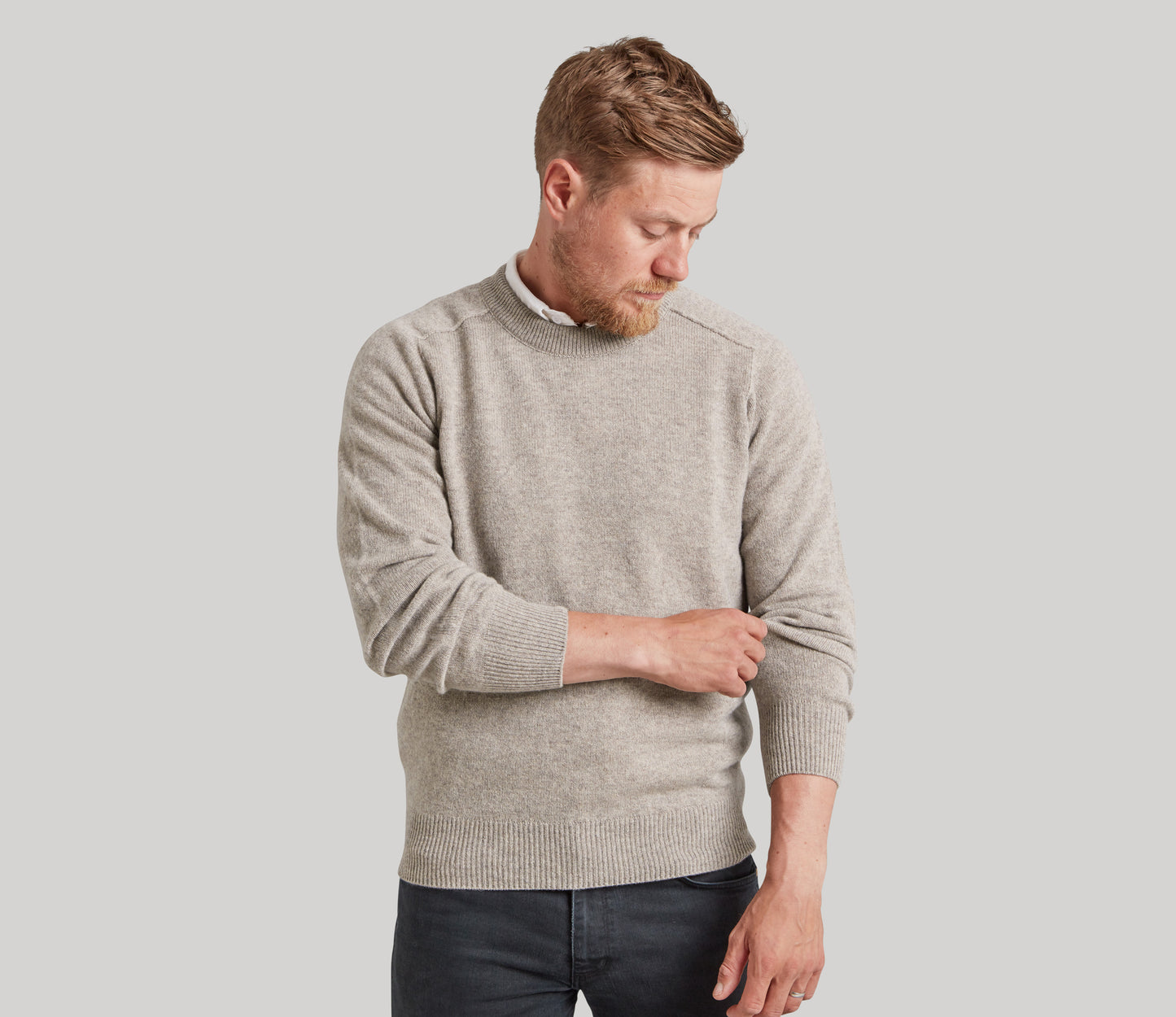 Mens Lambswool Crew Neck in Natural