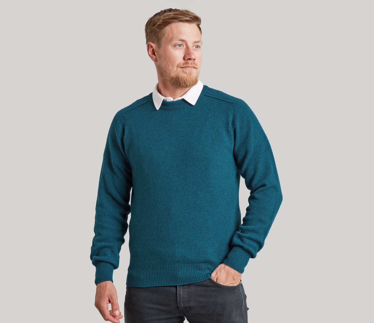 Mens Lambswool Crew Neck in Petrol