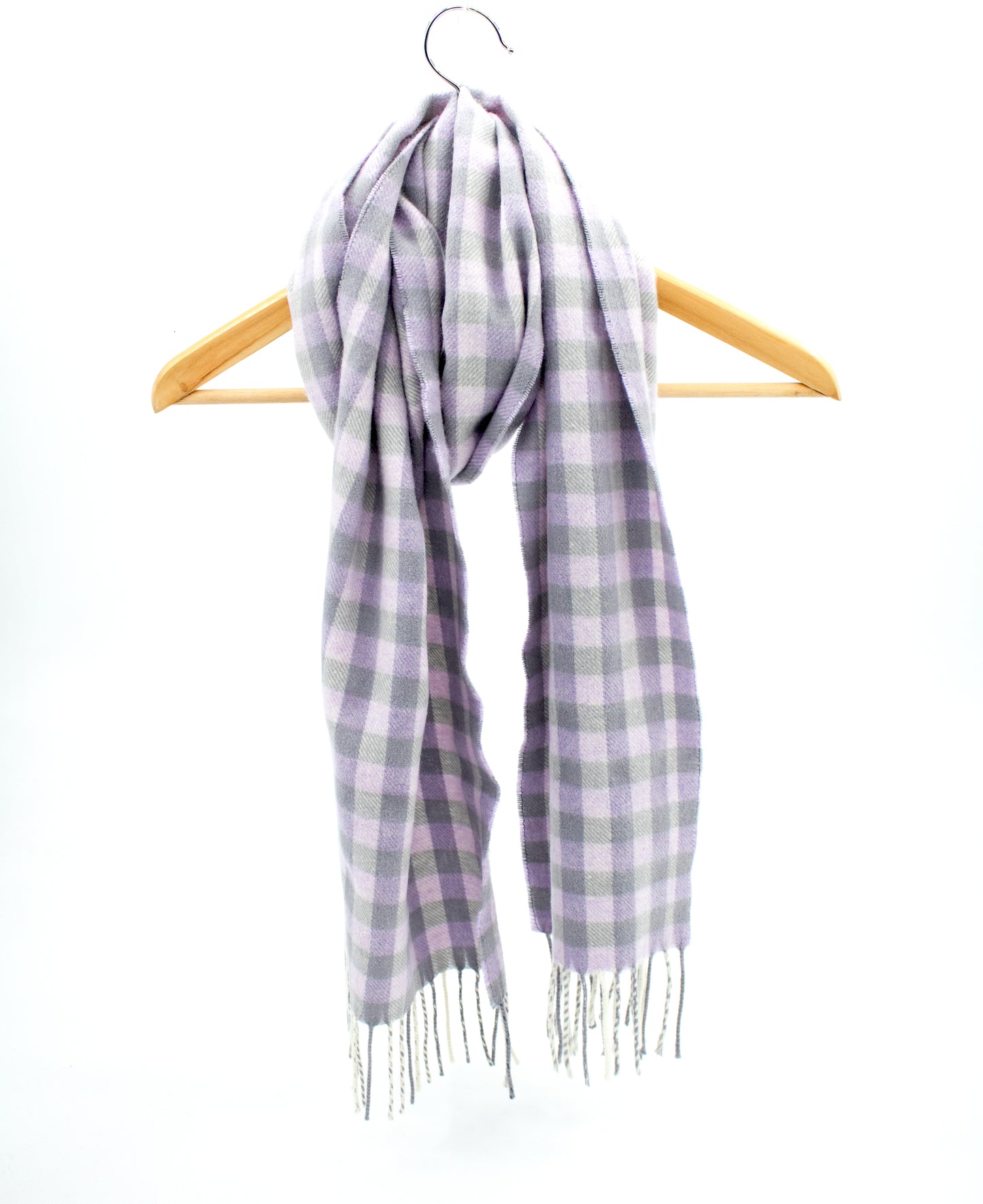 Cashmere Geelong Scarf in Lilac & Grey Check