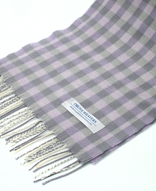 Cashmere Geelong Scarf in Lilac & Grey Check