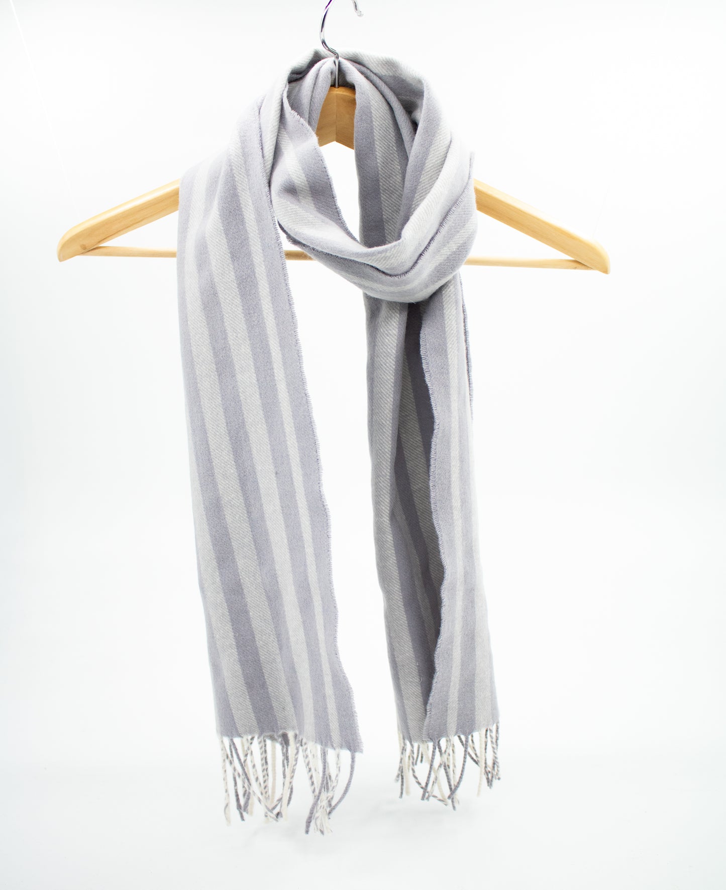 Cashmere Geelong Scarf in Grey Stripe with a White Warp