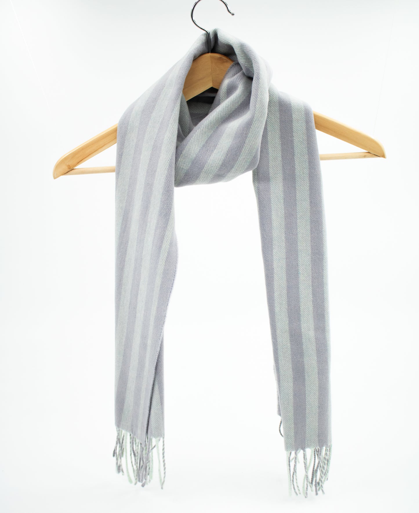 Cashmere Geelong Scarf in Grey Stripe with Green Warp