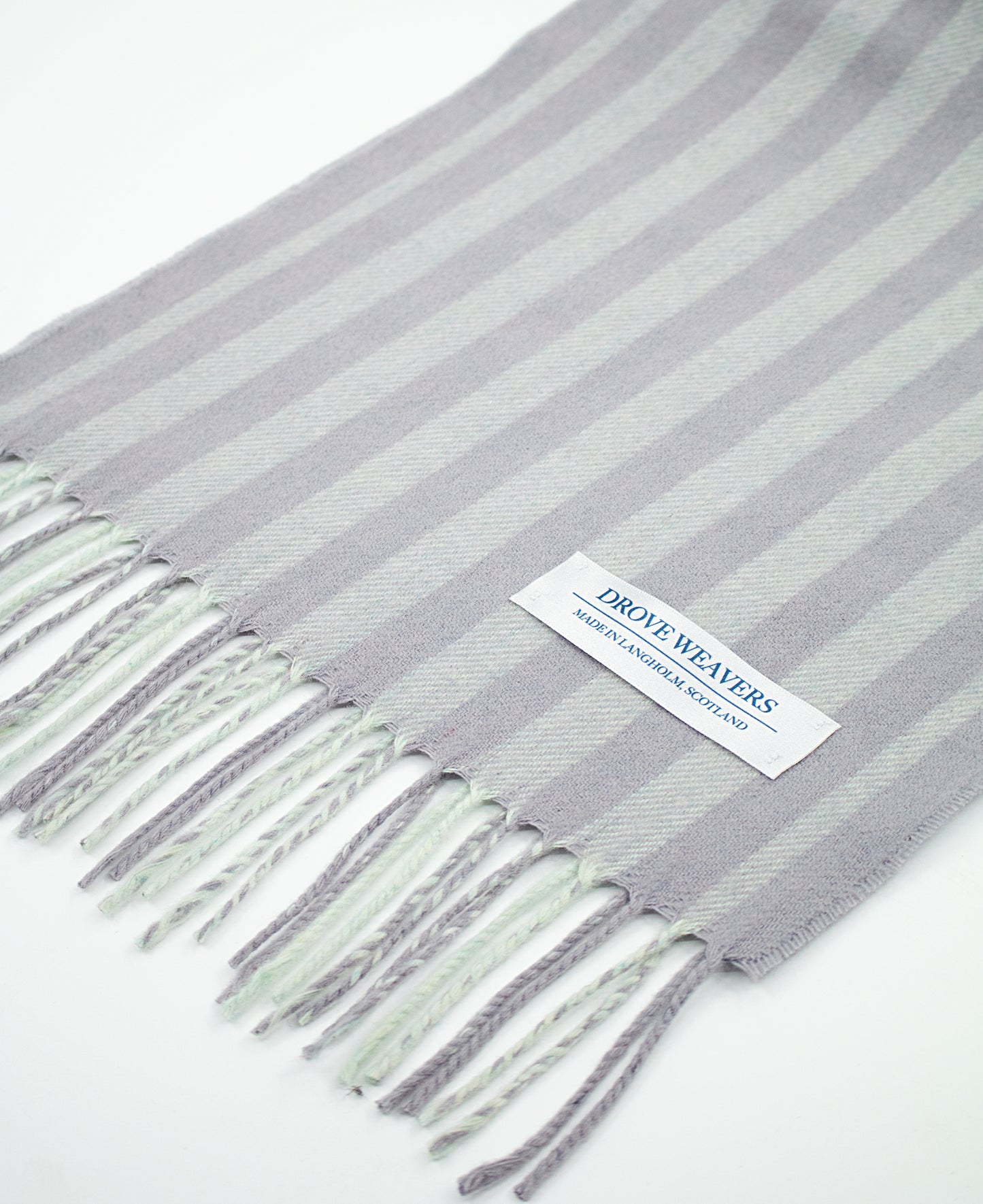 Cashmere Geelong Scarf in Grey Stripe with Green Warp