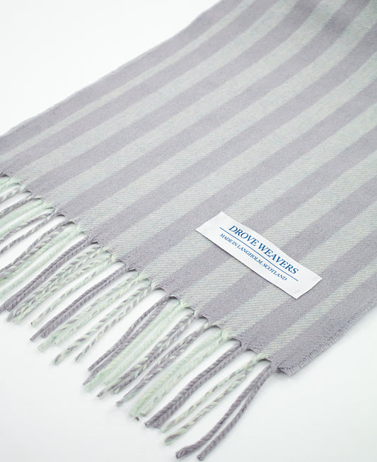Cashmere Geelong Scarf in Grey Stripe with Green Warp