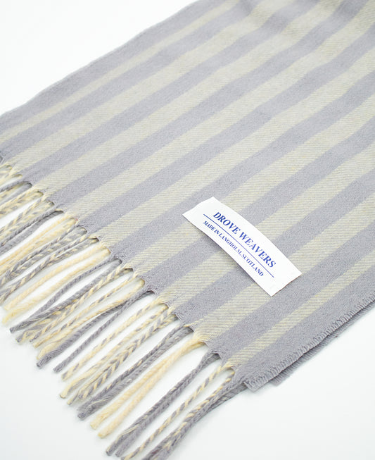 Cashmere Geelong Scarf in Grey Stripe with Yellow Warp