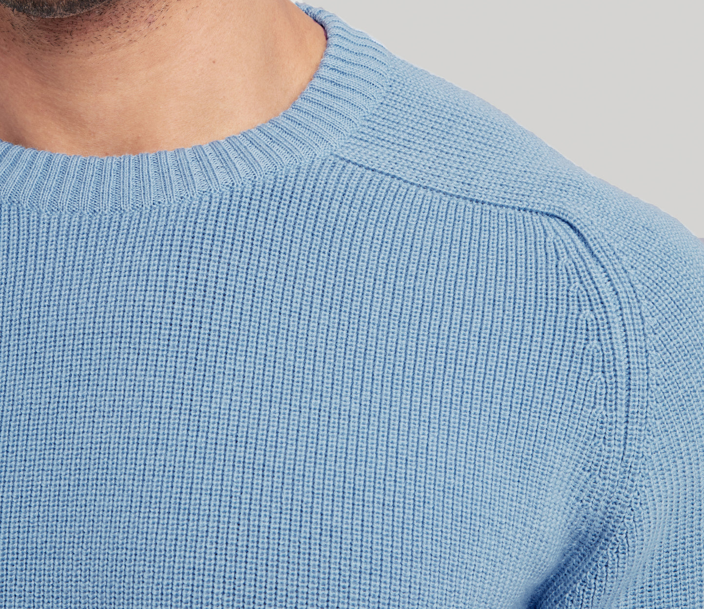 Merino Fine Rib Crew Neck in Sky Blue
