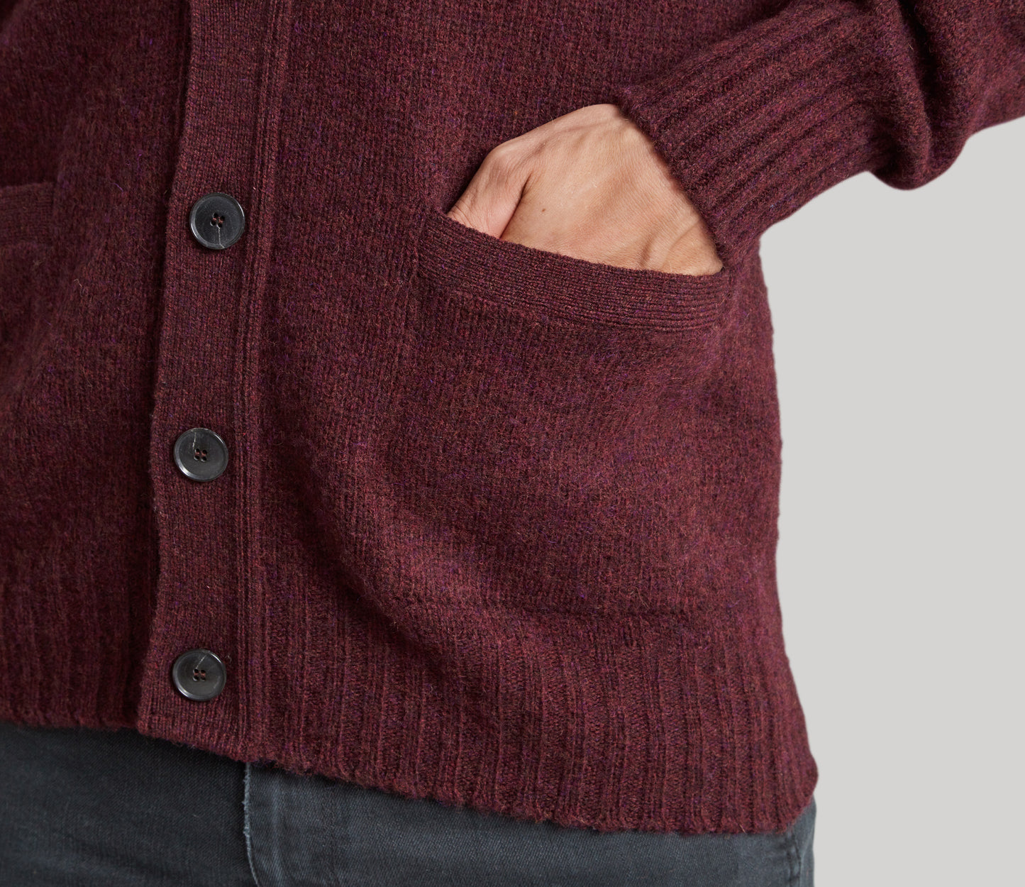 Pure Wool Cardigan in Burgundy