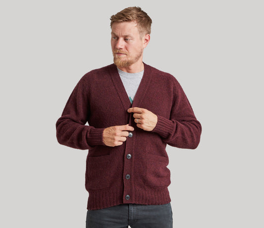 Pure Wool Cardigan in Burgundy