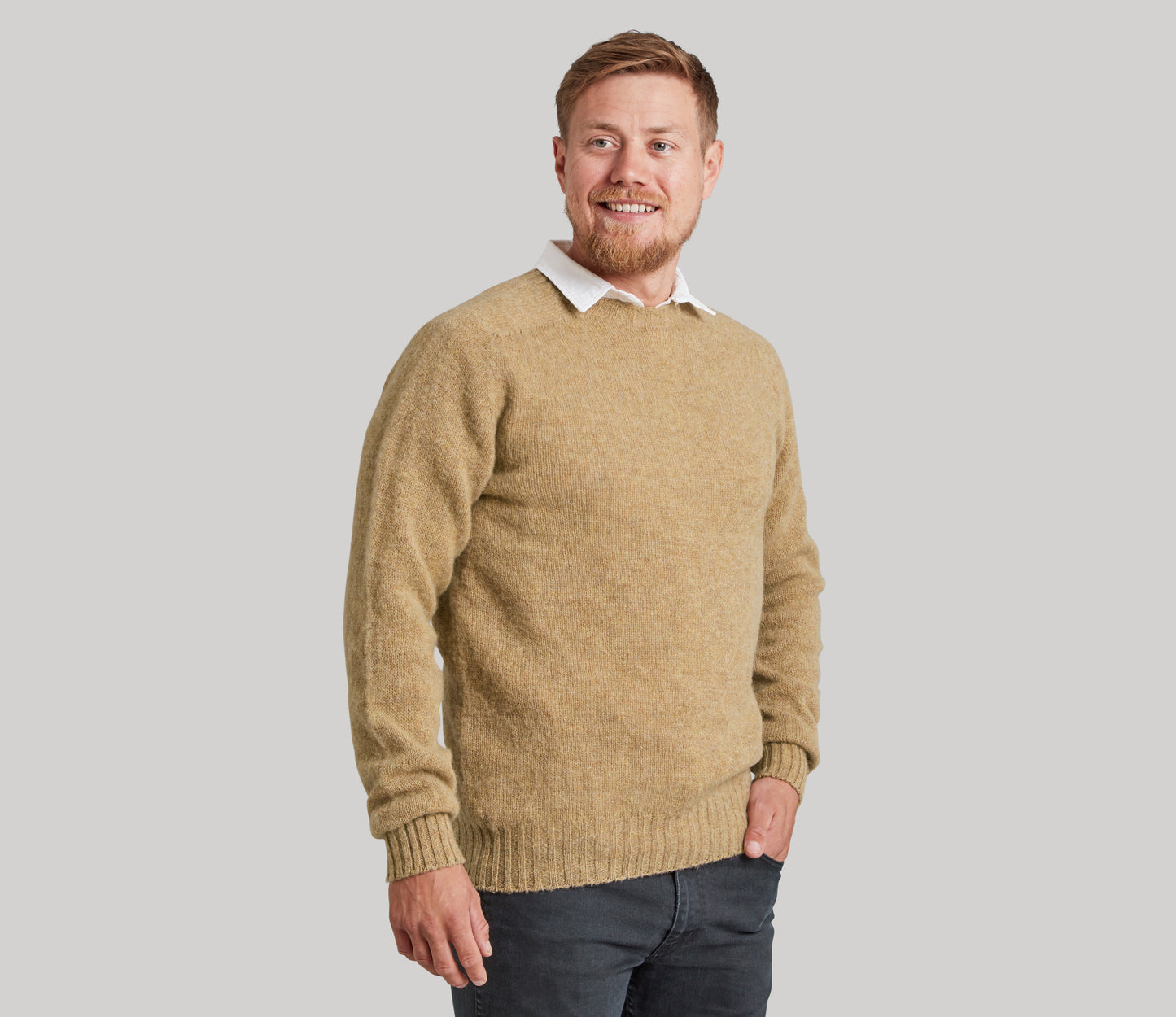 Classic Shetland Crew Neck Jumper in Oatmeal