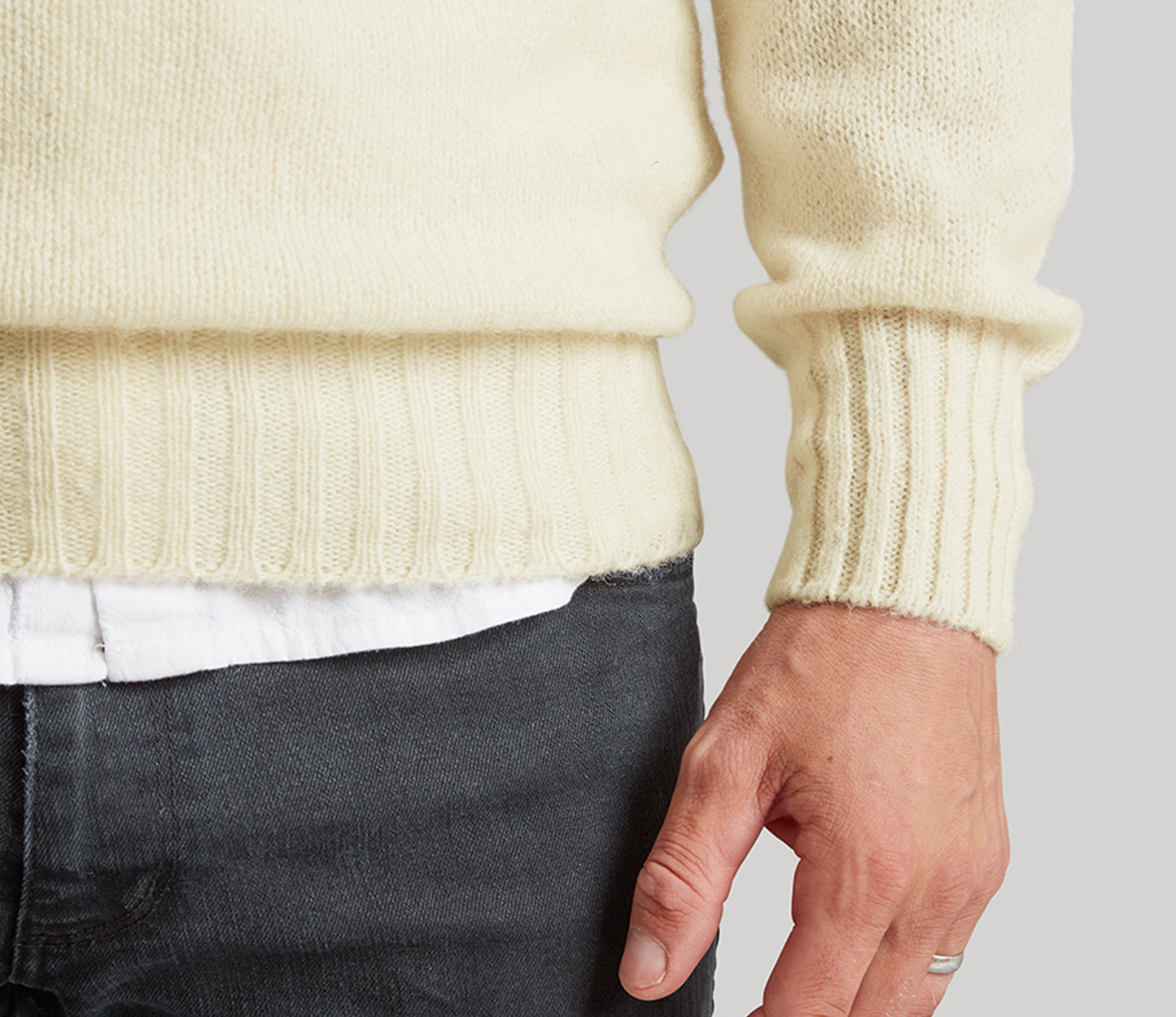 Classic Shetland Crew Neck Jumper in Ecru