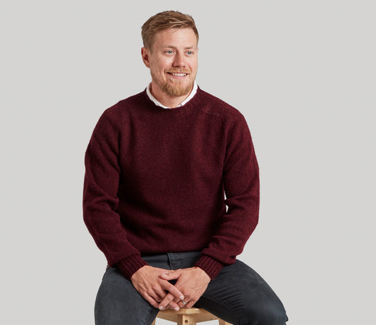 Classic Shetland Crew Neck Jumper in Dark Burgundy