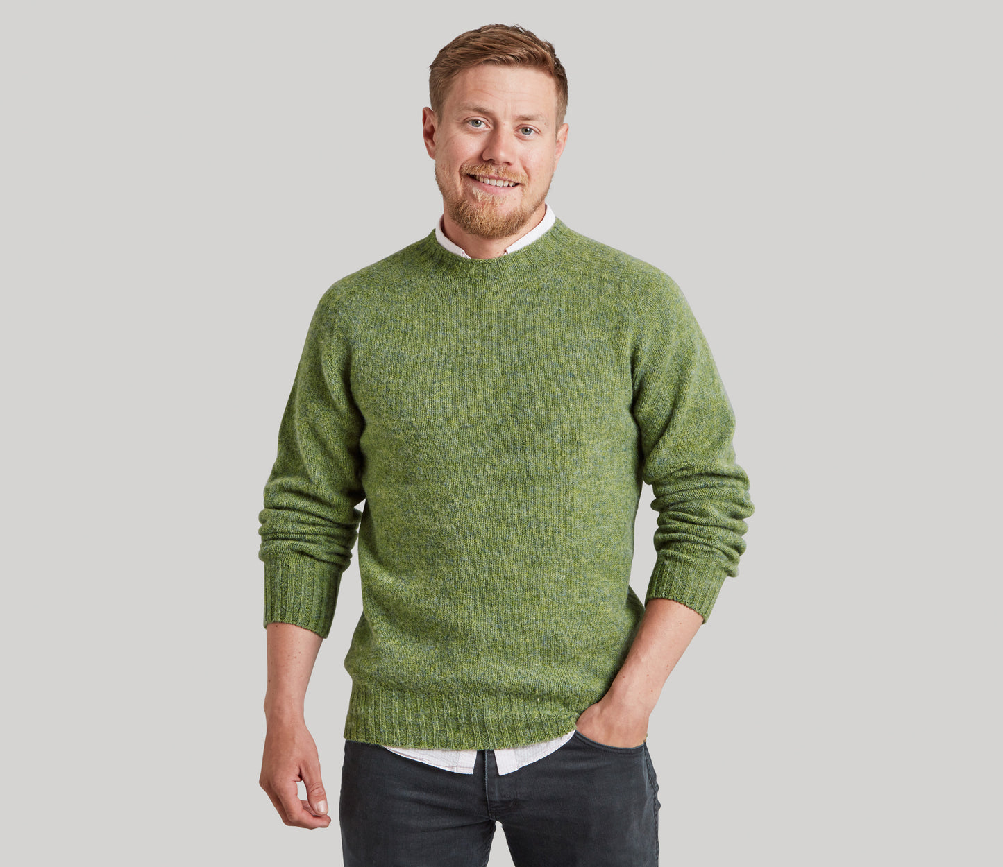 Classic Shetland Crew Neck Jumper in Fern