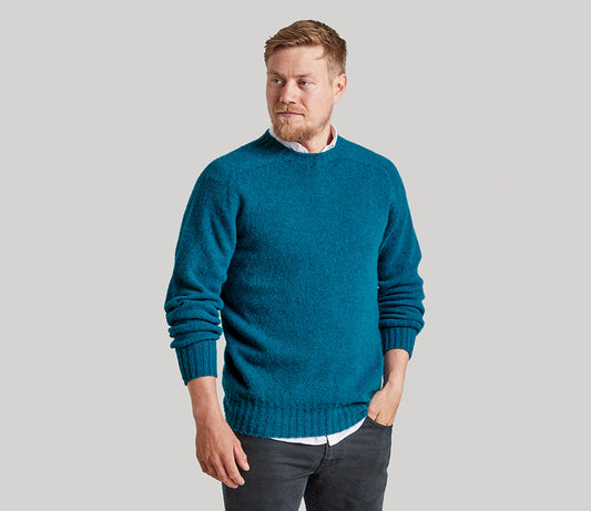 Classic Shetland Crew Neck Jumper in Sea Blue