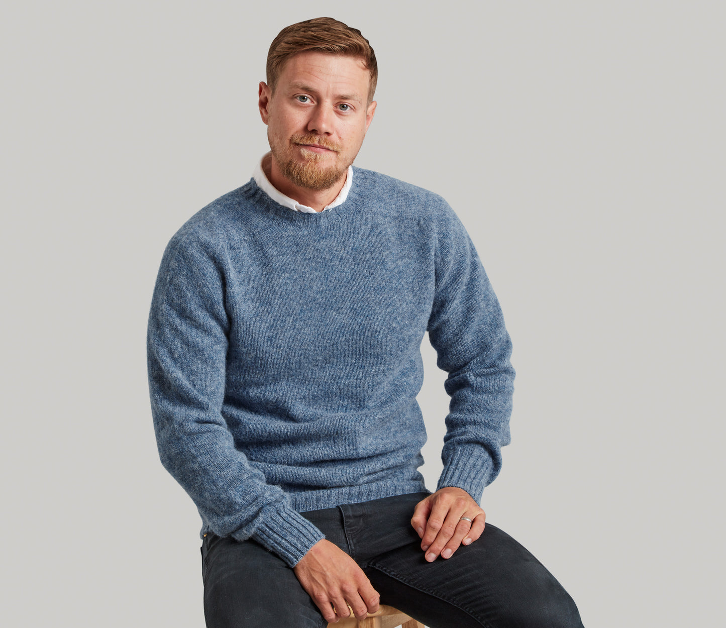 Classic Shetland Crew Neck Jumper in Sky
