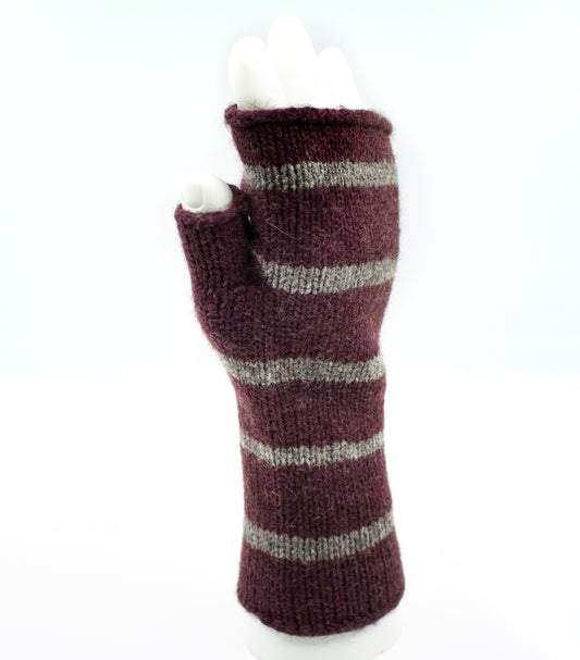 Merino-Yak Wrist Warmers in Burgundy Stripe