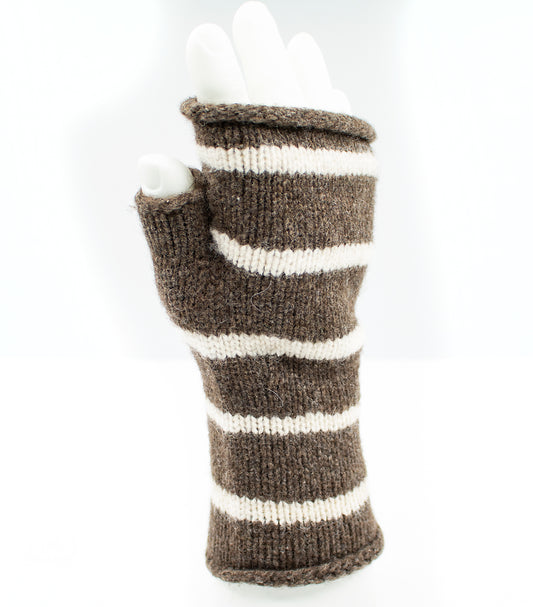Merino-Yak Wrist Warmers in Dark Natural Stripe