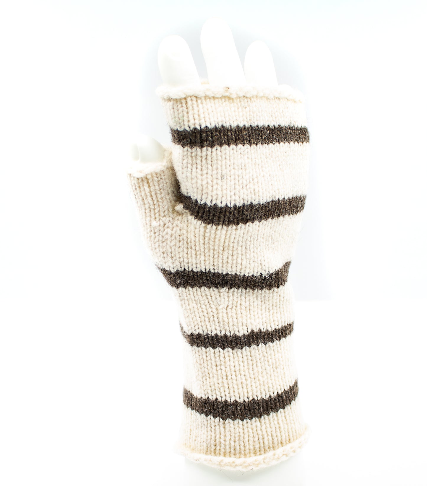 Merino-Yak Wrist Warmers in Ecru Stripe
