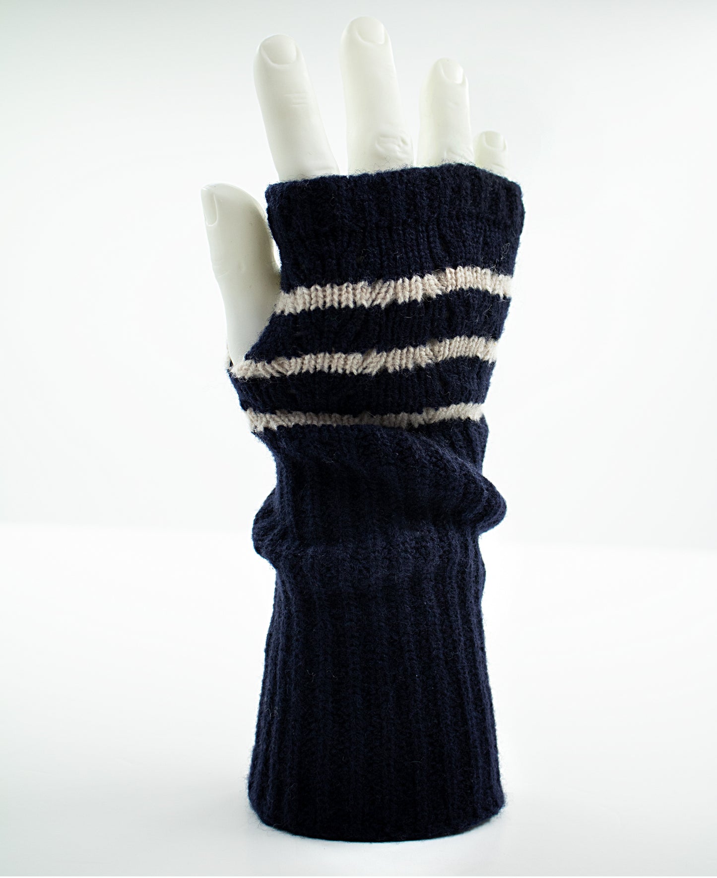 Lambswool Wrist Warmers Navy Stripe