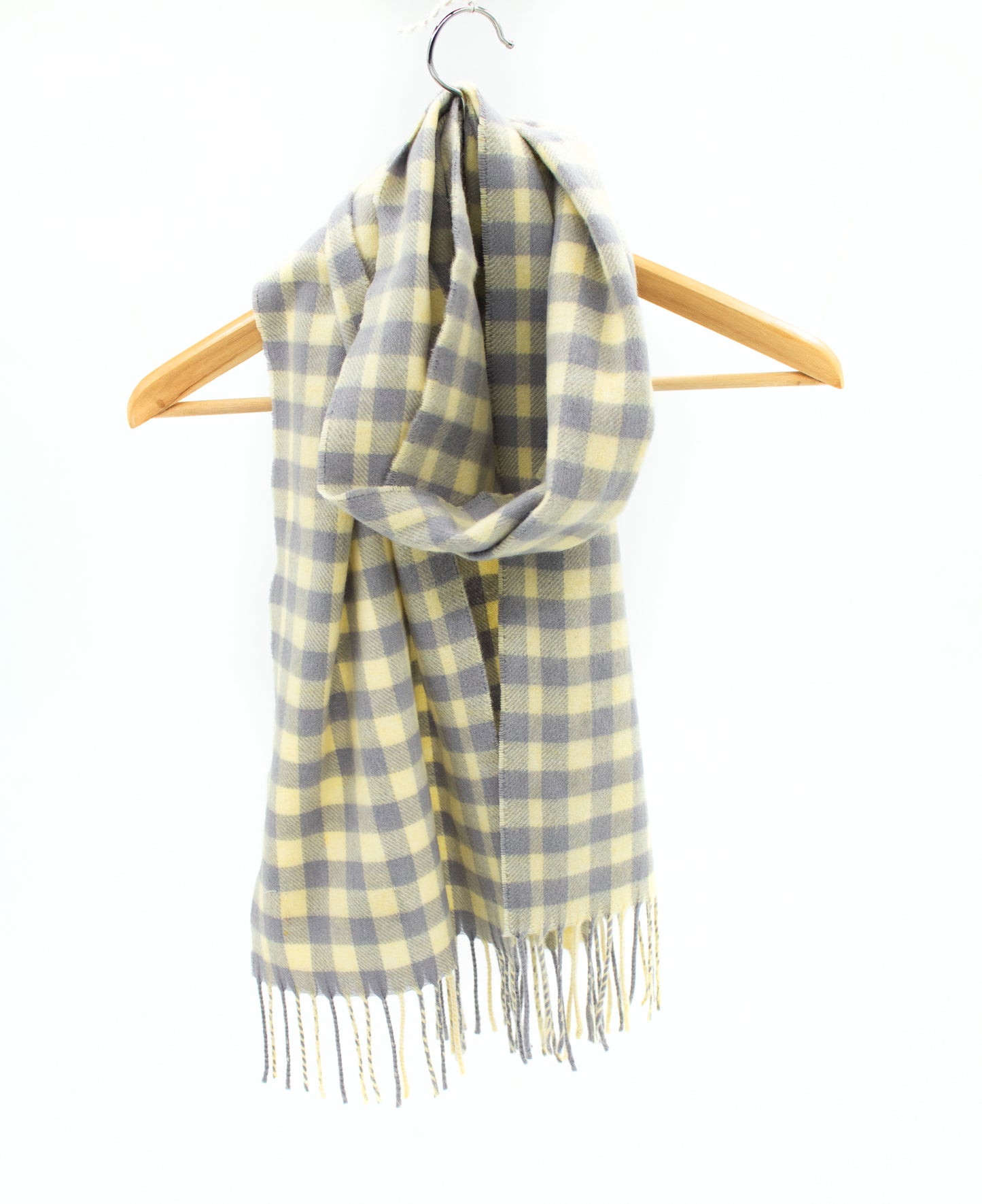 Cashmere Geelong Scarf in Yellow & Grey Check