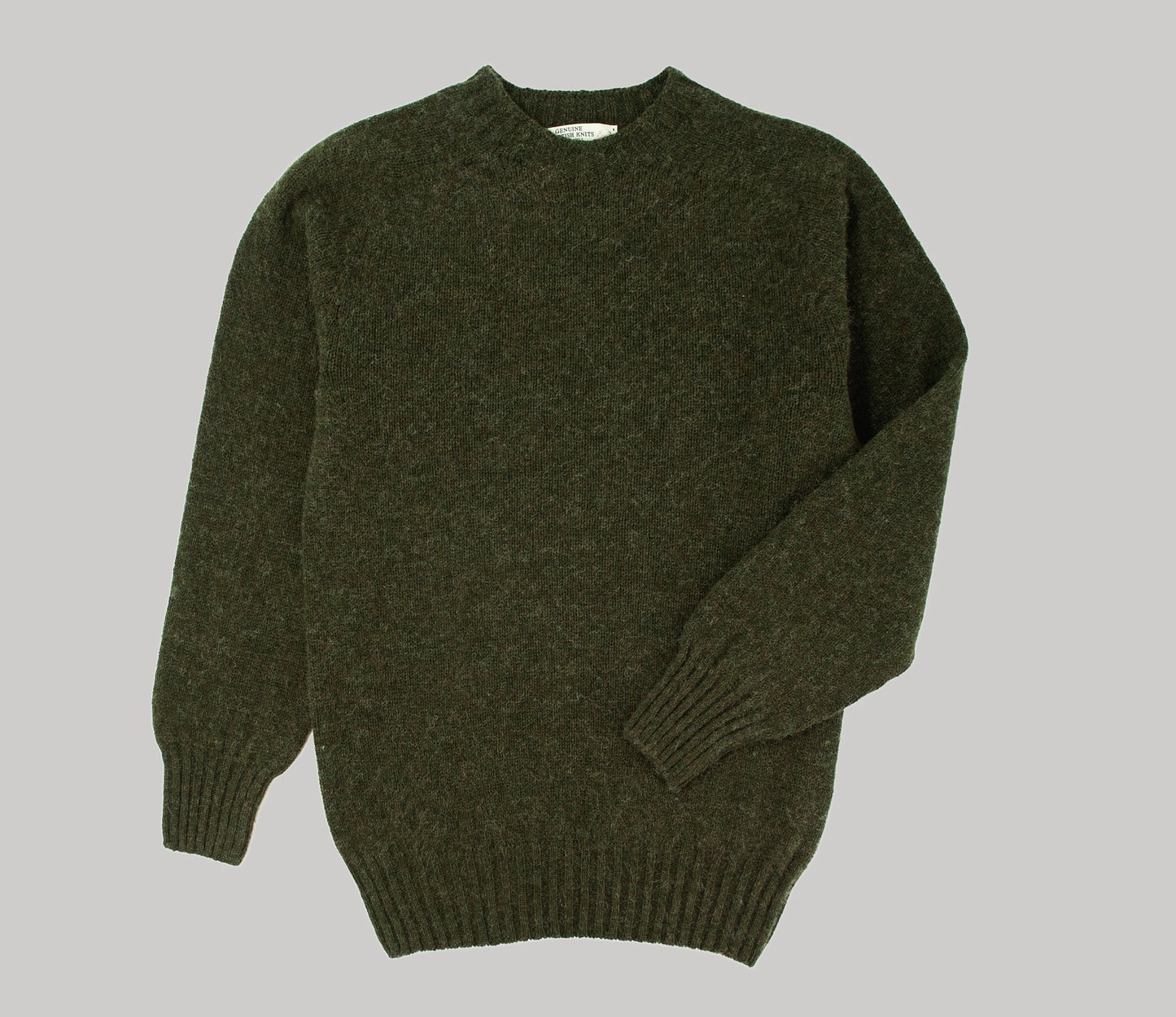 Classic Shetland Crew Neck Jumper in Moss Green