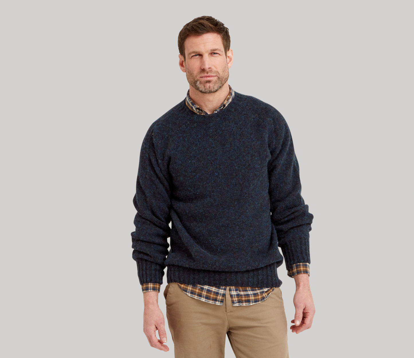 Classic Shetland Crew Neck Jumper in Midnight Mix
