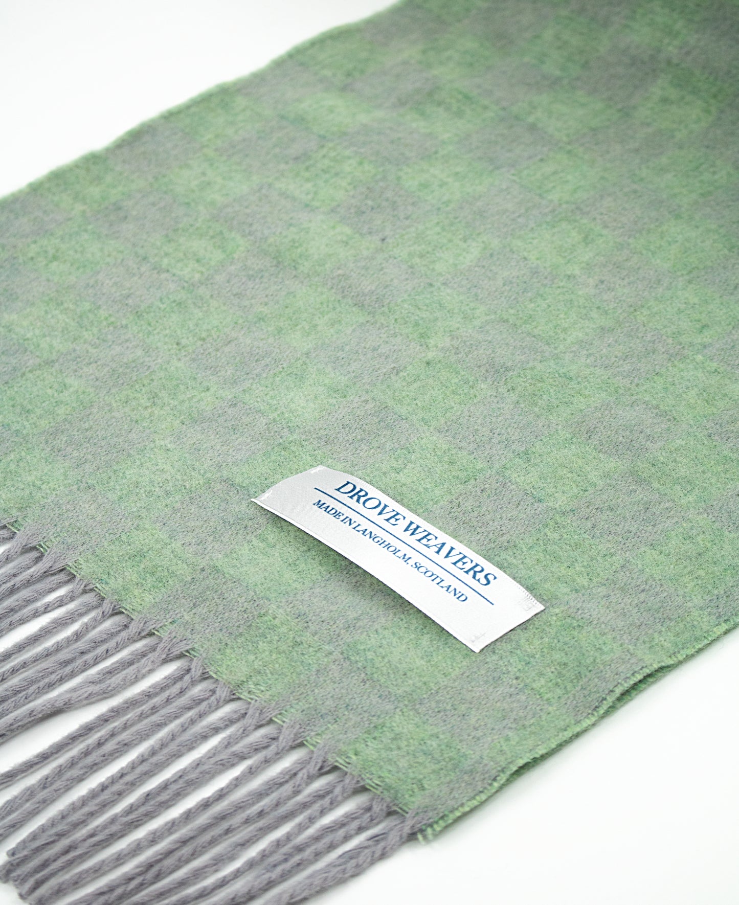 Cashmere Geelong Check Scarf in Green & Grey