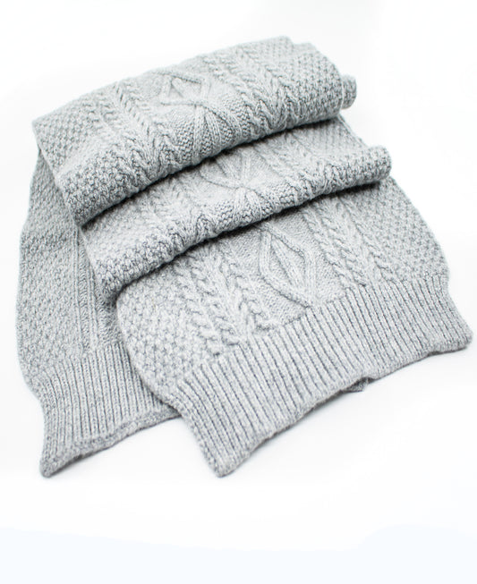 Cashmere & Merino Blend Aran Knitted Scarf in Flannel