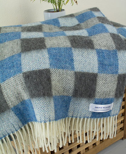 Wool Throw in Blue & Grey Check