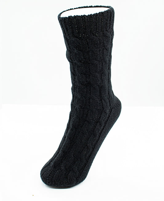 Women’s Cashmere Cable Knit Bed Socks in Black