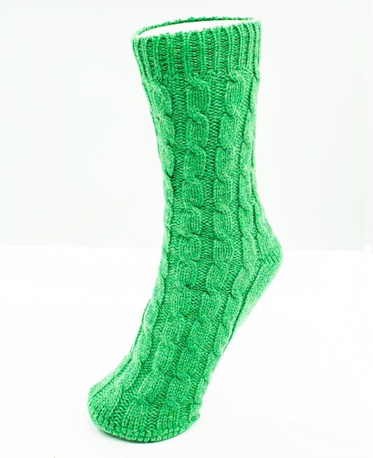 Women’s Cashmere Cable Knit Bed Socks in Emerald