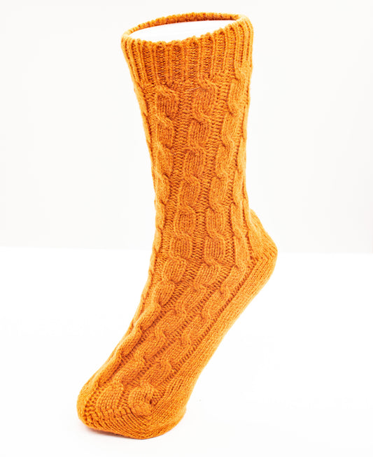 Women’s Cashmere Cable Knit Bed Socks in Ginger