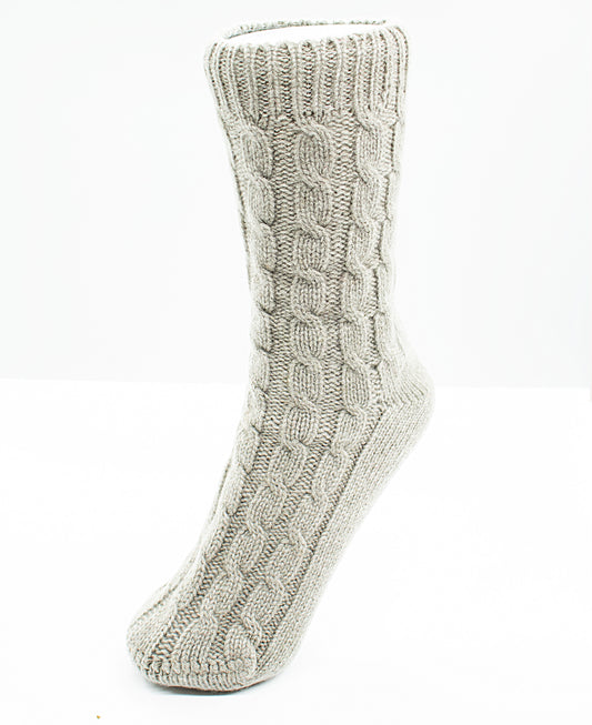 Women’s Cashmere Cable Knit Bed Socks in Light Grey
