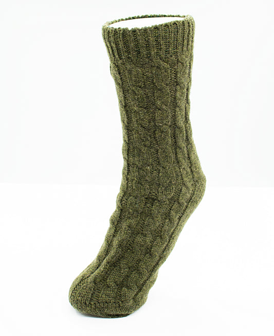 Women’s Cashmere Cable Knit Bed Socks in Olive