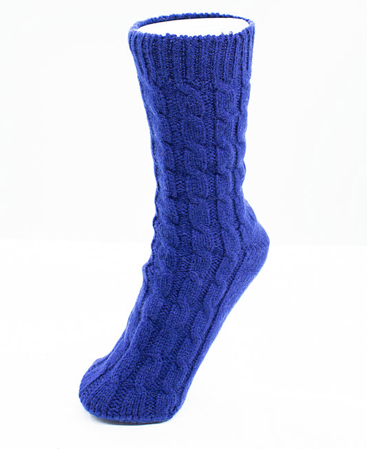 Women’s Cashmere Cable Knit Bed Socks in Royal Blue