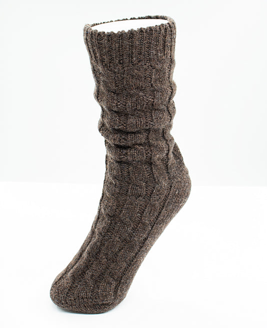 Women’s Cashmere Cable Knit Bed Socks in Taupe