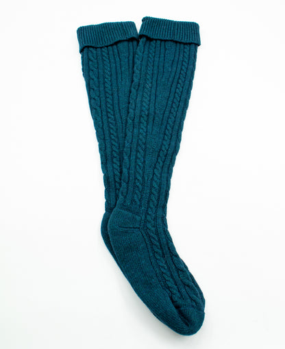 Womens Wool Cashmere Blend Cable Knit Walking Socks in Petrol