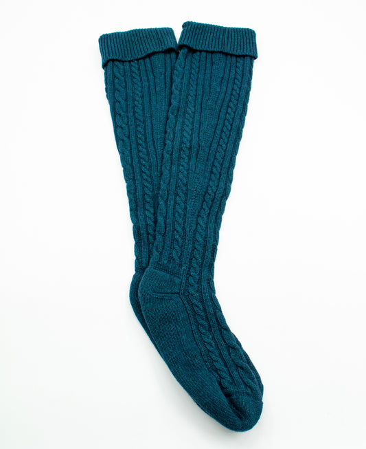 Womens Wool Cashmere Blend Cable Knit Walking Socks in Petrol