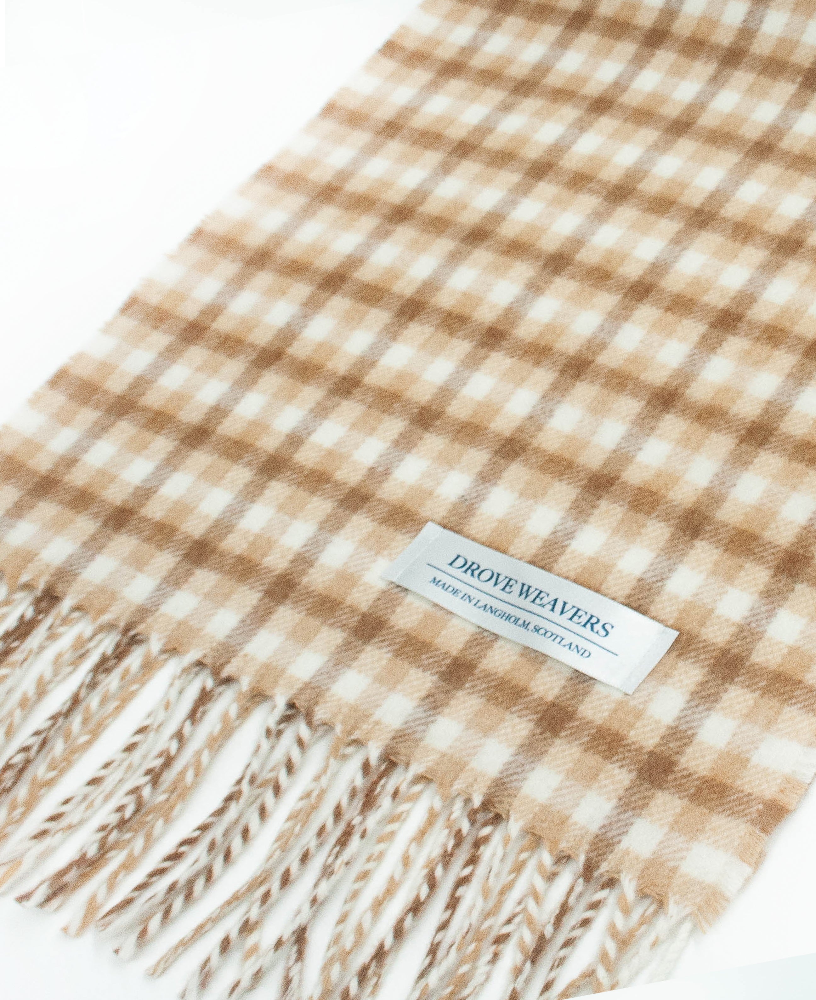 Cashmere Scarf in Gun Club Check Camel – Genuine Scottish Knits