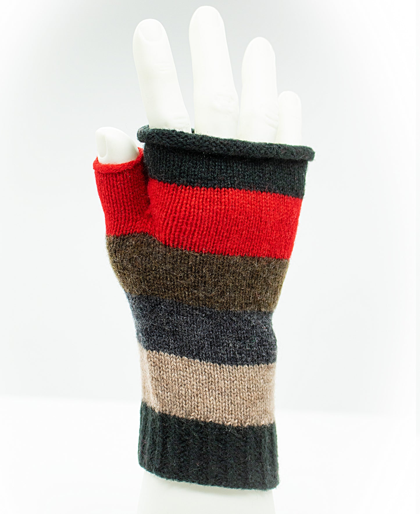 Cashmere Fingerless Stripe Gloves in Moss
