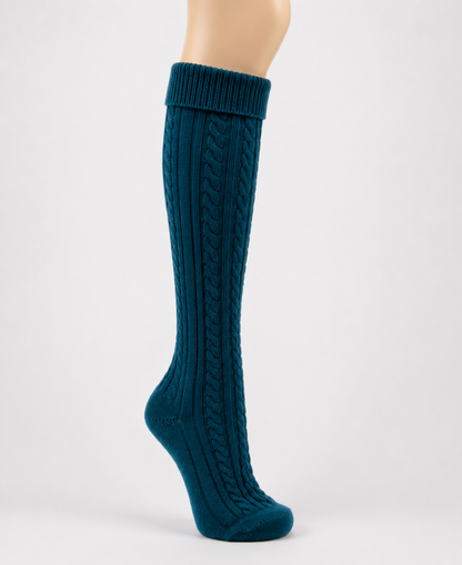 Womens Wool Cashmere Blend Cable Knit Walking Socks in Petrol