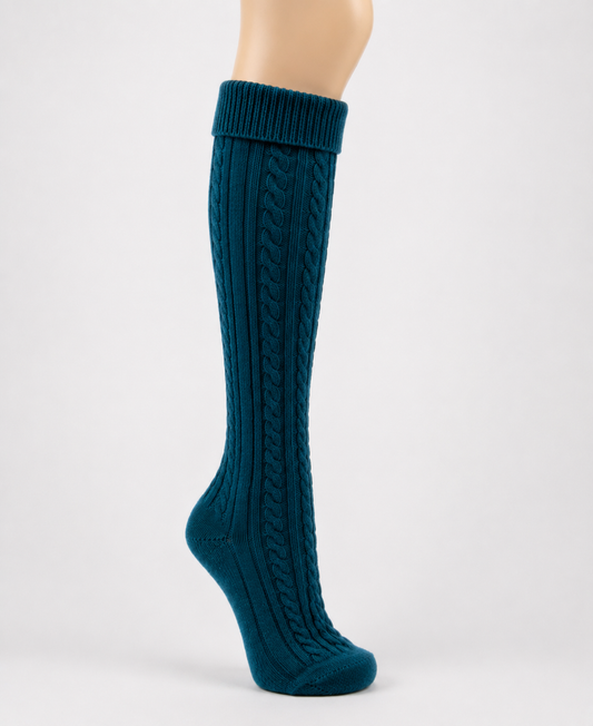 Womens Wool Cashmere Blend Cable Knit Walking Socks in Petrol