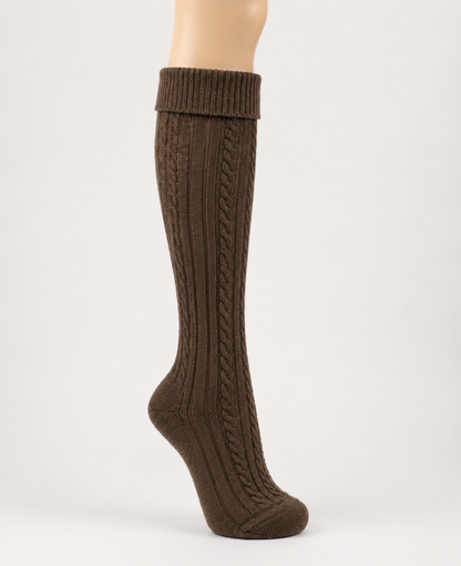 Womens Wool Cashmere Blend Cable Knit Walking Socks in Coffee
