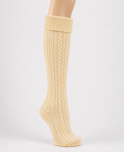 Womens Wool Cashmere Blend Cable Knit Walking Socks in Ecru