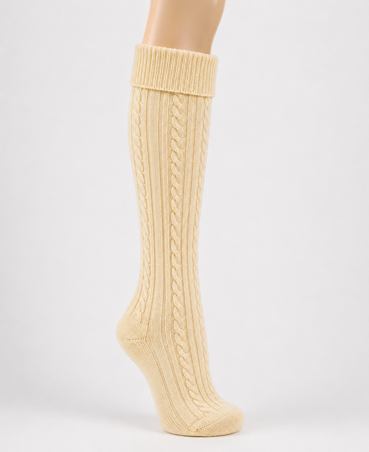 Womens Wool Cashmere Blend Cable Knit Walking Socks in Ecru