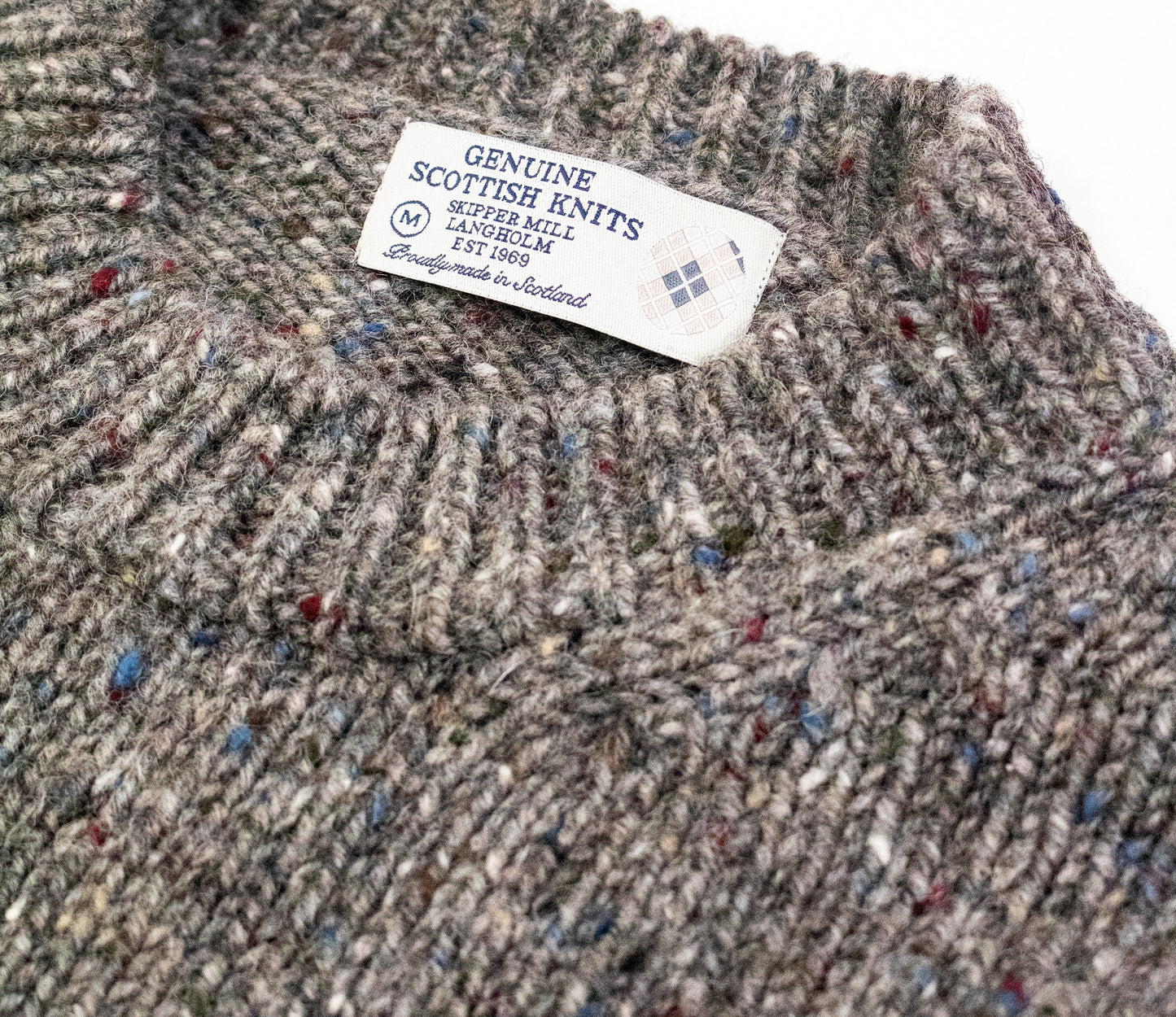 Chunky Donegal Wool Crew Neck Jumper in Flannel Grey Tweed