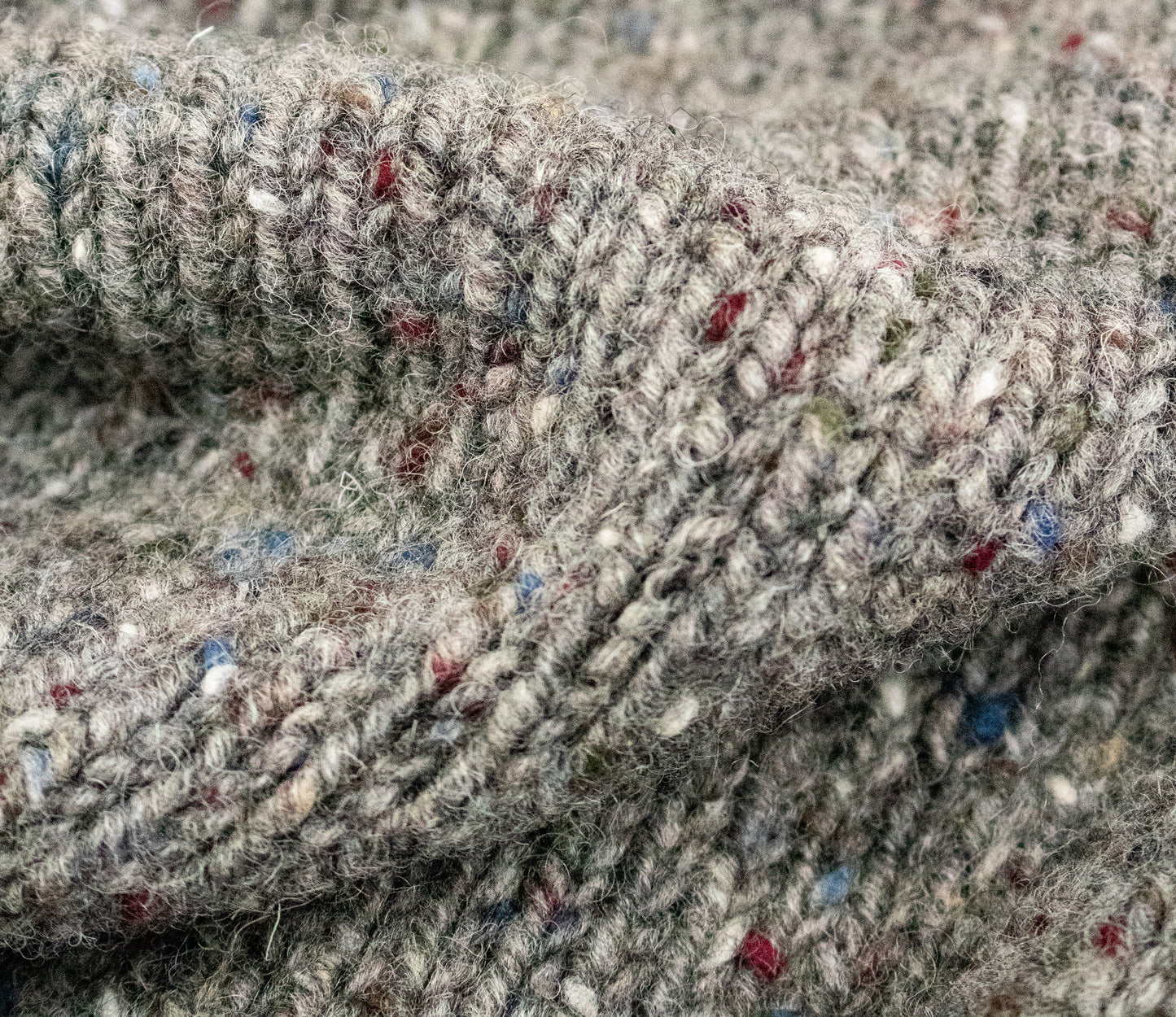 Chunky Donegal Wool Crew Neck Jumper in Flannel Grey Tweed