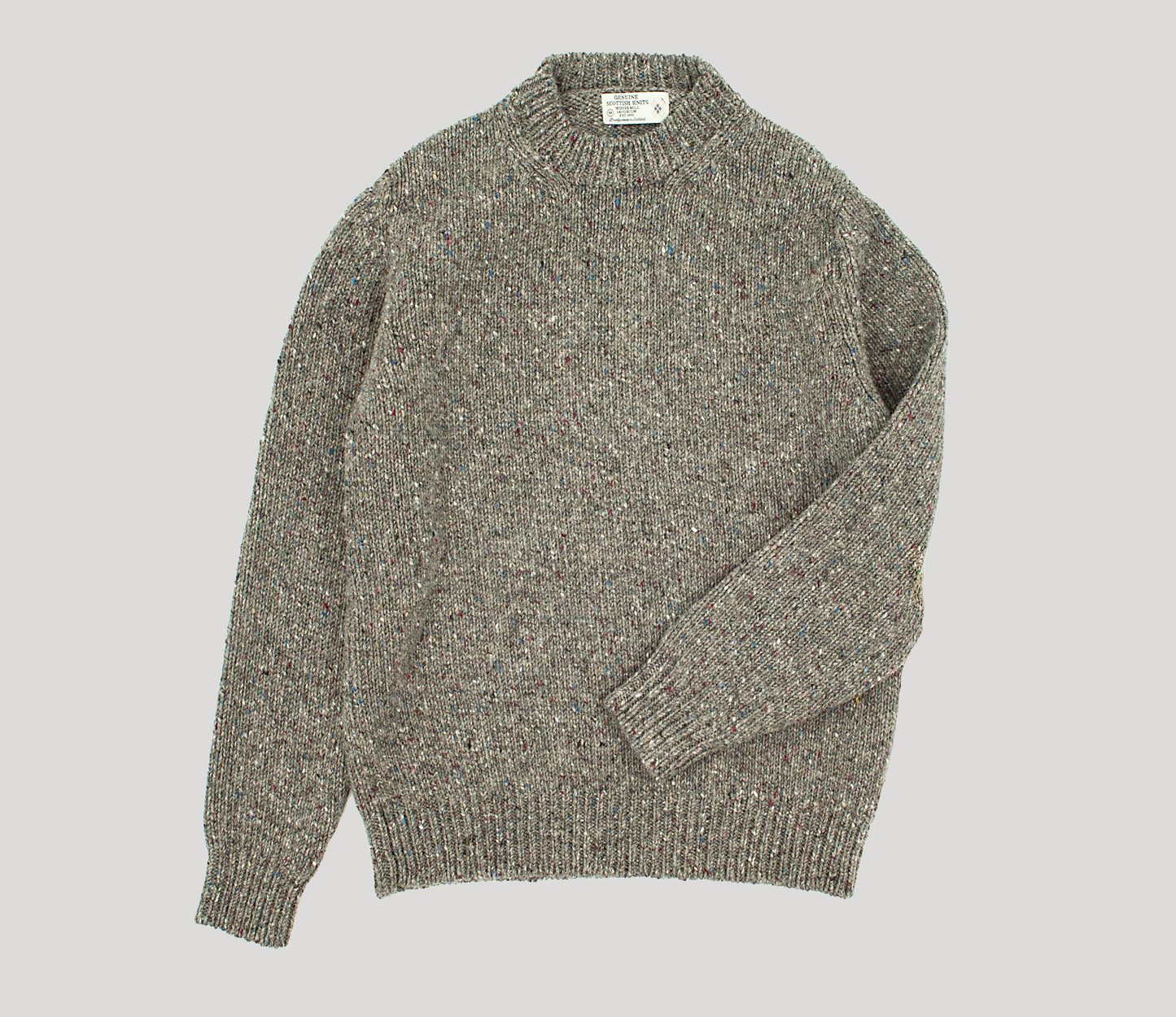 Chunky Donegal Wool Crew Neck Jumper in Flannel Grey Tweed