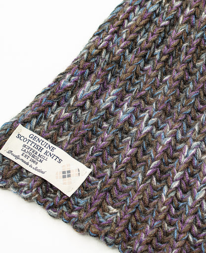 Chunky Knit Ribbed Cashmere Scarf in Blue Mix