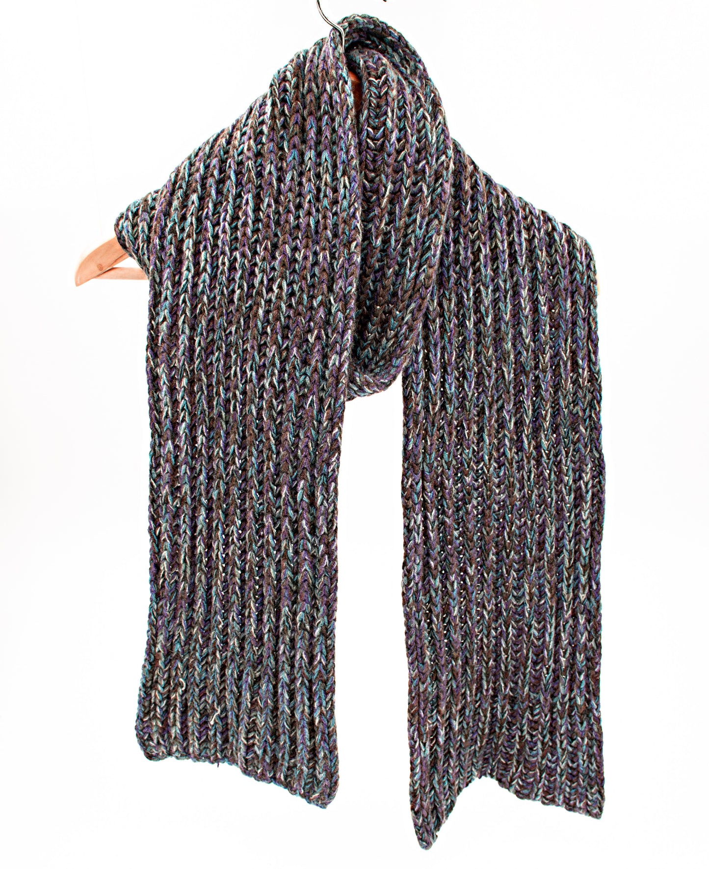 Chunky Knit Ribbed Cashmere Scarf in Blue Mix