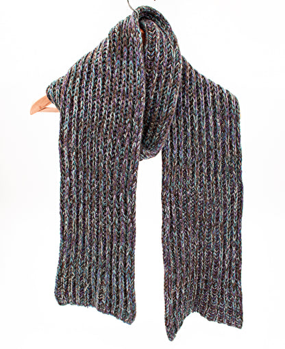 Chunky Knit Ribbed Cashmere Scarf in Blue Mix
